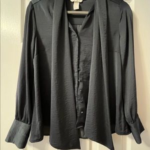 Silky style button down with tie scarf